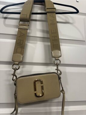 Marc Jacobs Beige Saffiano Snapshot Crossbody with Wide Logo Strap
